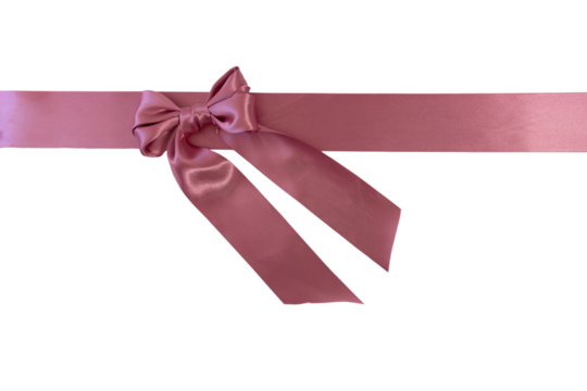 A horizontal pink ribbon with a bow decoration. Transparent background, PNG format.