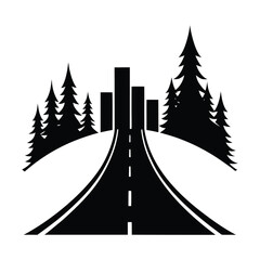 Road from Forest to City Skyline Vector Eco Journey Silhouette