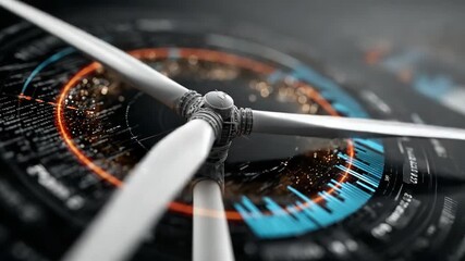 Close-up of wind turbine with digital data visualization - Powered by Adobe