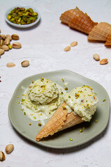 Green Hues: Stylish Ice Cream Presentation