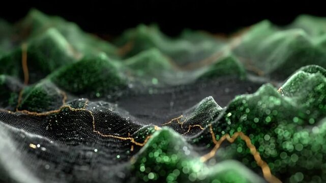 Abstract green mountain landscape with data visualization