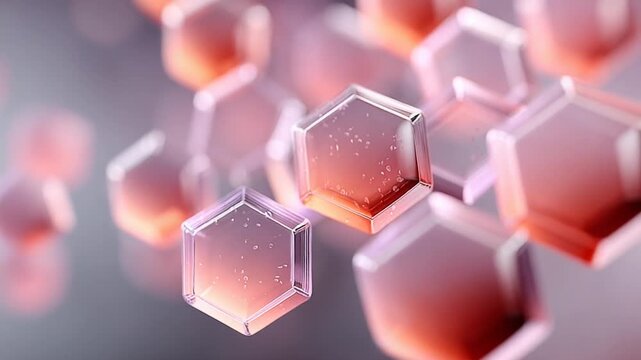 Abstract hexagonal shapes floating in soft gradient background