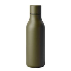 Minimalist army green water bottle isolated on transparent background
