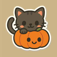 Pumpkin Buddy Cute Cartoon of Cat with Jack-o'-Lantern