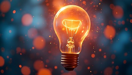 Glowing Light Bulb with Bokeh Effect. A vibrant light bulb glows with warm light against a blurred bokeh background. The combination creates a visually striking image.