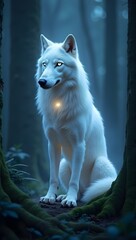 white wolf in the forest