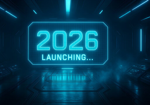 2026 Launching: Futuristic Neon Screen in Cyberpunk Tech Tunnel