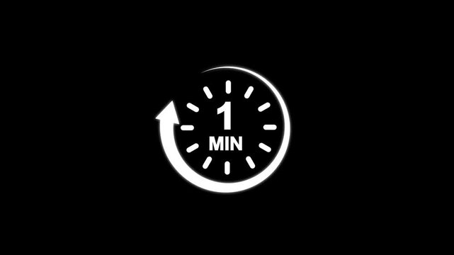 1 min circular countdown Timer with refreshing arrow.1 minutes stopwatch icon. Stopwatch icon in flat style.