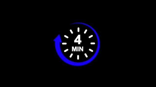 4 min circular countdown Timer with refreshing arrow. 4 minutes stopwatch icon. Stopwatch icon in flat style.