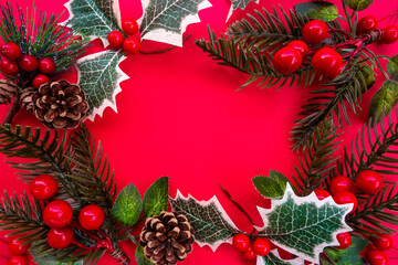 christmas wreath with holly and berries