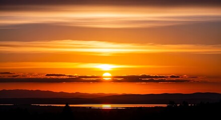 Naklejka premium Fiery Sunset over Lake Hills.