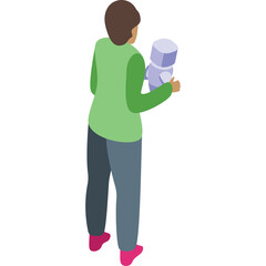 Person Holding A Light Purple Object In A Green Long Sleeve Shirt And Blue Pants With Pink Shoes Isometric View