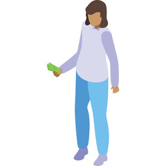 Person Holding Cash Isometric View Transparent Background Simple Flat Illustration