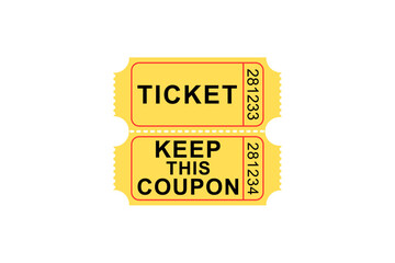 Classic Yellow Admit Ticket and Coupon Stub. Retro Event Pass Template for Festival, Theater, Raffle, or Carnival Entry on White Background