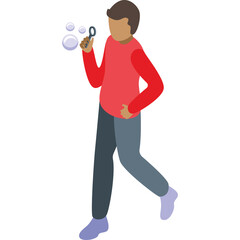 Person Blowing Bubbles With Soap In A Transparent Background With Red Shirt Blue Pants And Purple Shoes Detailed Visual Key