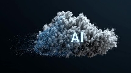 A cloud with ai text overlay and connected dots on a dark background in a digital illustration - Powered by Adobe