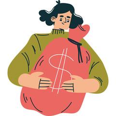 Person Embracing Large Red Money Bag With Dollar Sign Graphic And Transparent Background For Financial Success Concept
