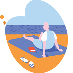 Person Enjoying Peaceful Yoga Session on a Beach Towel by the Ocean Under a Clear Blue Sky with a Book and Sandals Nearby on a Sunny Day