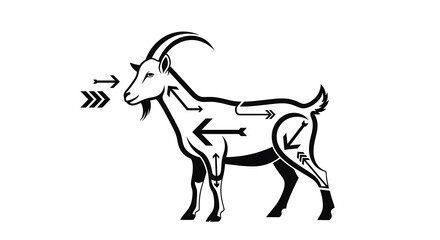 Obraz premium Goat Butcher Diagram with Black White.