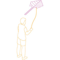 Person Flying A Kite With Neon Orange And Purple Outline On A Transparent Background With A White Border