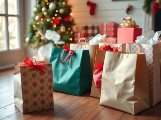 Christmas Gift Bags and Presents under the Tree