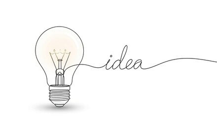 A light bulb with the word 'idea' written in a flowing, cursive style.