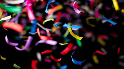 throw. Colorful confetti floating in the air against a dark background during a celebration. lifestyle magazines, social media lookbooks, designed for influencer and brand collaborations.