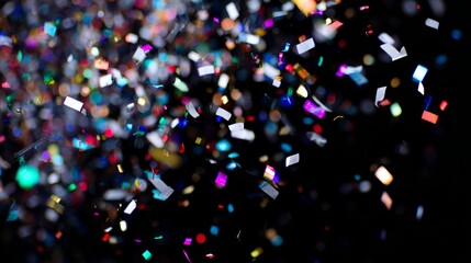 throw. Colorful confetti floating in the air against a dark background during a celebration. lifestyle magazines, social media lookbooks, designed for influencer and brand collaborations.