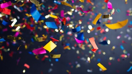 throw. Colorful confetti floating in the air against a dark background during a celebration. lifestyle magazines, social media lookbooks, designed for influencer and brand collaborations.