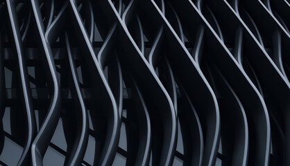 Abstract curved lines of black modern facade forming repetitive pattern, symbolizing creativity, structure, design innovation, and futuristic architecture geometry concept