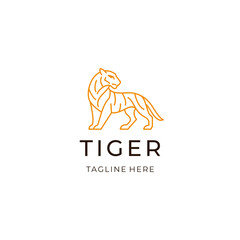 Line art tiger logo design. geometric big cat flat icon illustration vector