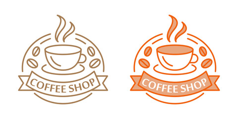 Monoline logo a coffee shop logo featuring a cup and leaves in a simple line.