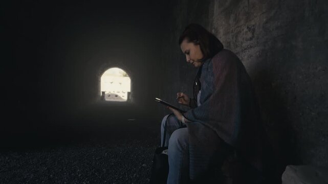 Archaeology Student  in the Ancient Rome Hospital Asclepieion Tunnel of Pergamon