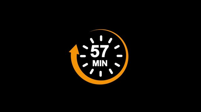 57 Minutes countdown timer animation with refreshing arrow. stopwatch concept on a transparent background.