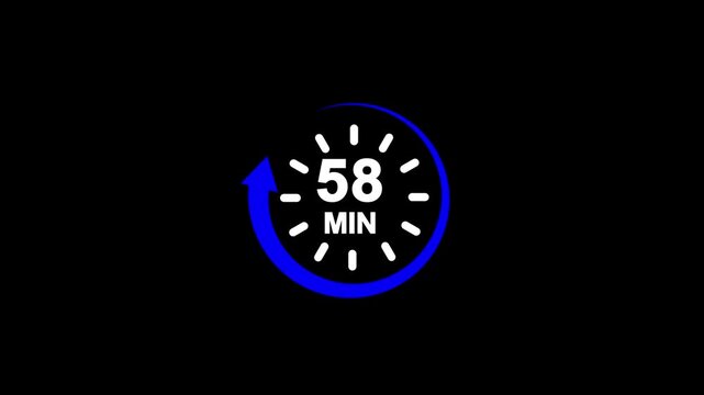 58 Minutes countdown timer animation with refreshing arrow. stopwatch concept on a transparent background.