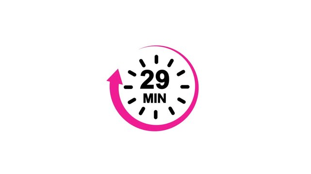 Circle arrow refresh icon and 29 minutes, stopwatch icon. Stopwatch icon in flat style.timer 29 minutes countdown icon.