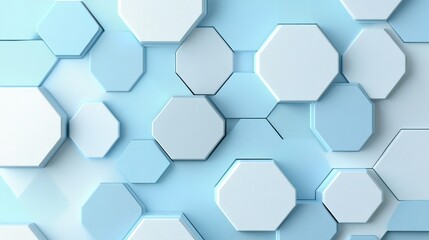 Fototapeta premium Minimalist Abstract Design with Light Blue Hexagons and Soft Gray-Blue Background 