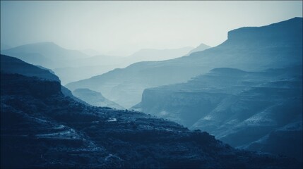 concentric. Mountain valley with concentric air ripples, misty natural landscape. travel magazines, destination branding, designed for travel destination branding, inspires travel planning.
