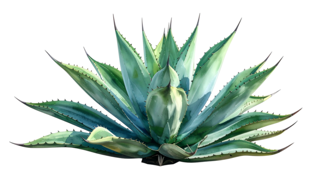 Rendered image of a spiky agave plant with blue-green leaves, isolated on black