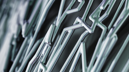 Glossy metal wireframe with polygonal mesh design in a minimal abstract composition