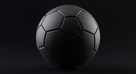 Fototapeta premium The Football's Dark Elegance: A black football stands as a symbol of precision and power against a stark black background. It is a world of sports and design.