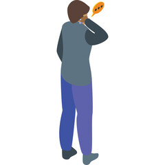 Person Talking On Phone With Orange Speech Bubble Illustration Pixel Art Style With Transparent Background