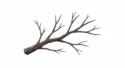 Obraz premium Bare Branch's Quiet Elegance: A solitary, textured branch reaching out in a state of simplicity. A minimalist image shows the beauty of its natural curves and the intricate patterns of its bark.