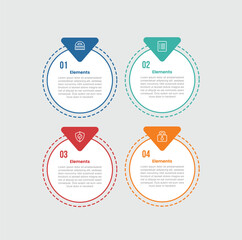 4 elements infographic comparison diagram with big circle and round triangle badge on top with 4 step for slide presentation