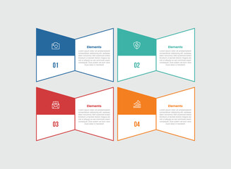 4 elements infographic comparison diagram with creative trapezoid shape with sharp edge and color badge section with 4 step for slide presentation
