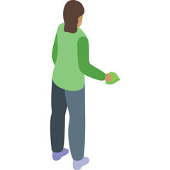 Person Wearing A Light Green Long Sleeved Shirt And Blue Pants Holding A Green Object In A Standing Pose On A Transparent Background