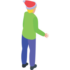 Person Wearing A Red And White Santa Hat And A Green Long Sleeved Shirt With Blue Pants Standing On A White Background