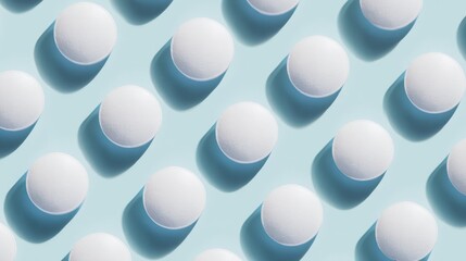 shallow. White tablets arranged in a geometric pattern on a light blue surface. STEM education sheets, lab safety posters, designed for biotech research communications, used by art directors.