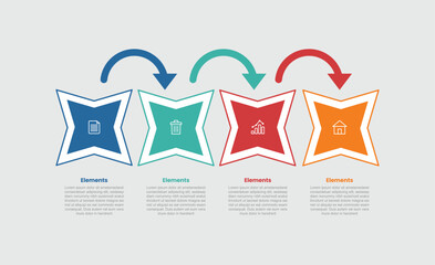4 elements infographic comparison diagram with tilt star with round arrow pointer on top with 4 step for slide presentation