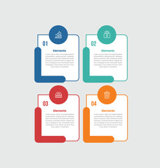 4 elements infographic comparison diagram with box container with circle top with round rectangle on side with 4 step for slide presentation